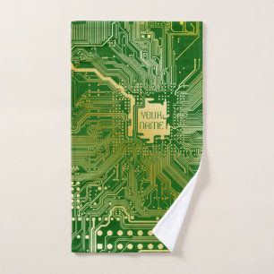 Monogram Circuit Motherboard Electronics Chip Tech Bath Towel Set