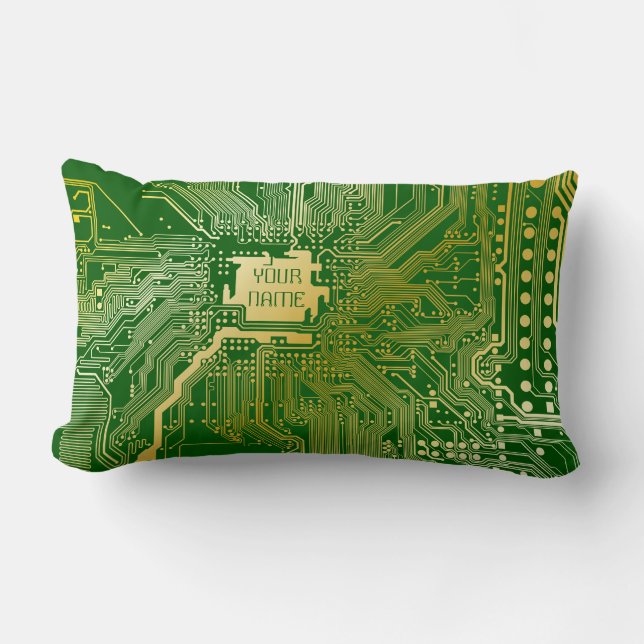 Monogram Circuit Motherboard Electronics Chip Tech Lumbar Pillow (Front)