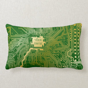 Monogram Circuit Motherboard Electronics Chip Tech Lumbar Pillow