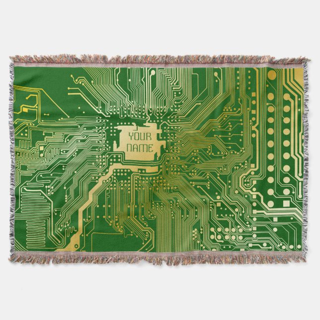 Monogram Circuit Motherboard Electronics Chip Tech Throw Blanket (Front)