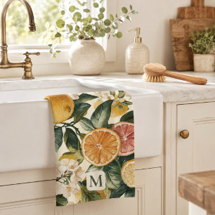 Monogram Citrus Bloom Pattern Housewarming Gift Kitchen Towel