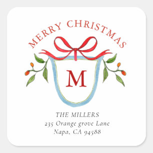 Monogram Citrus Crest with address Square Sticker