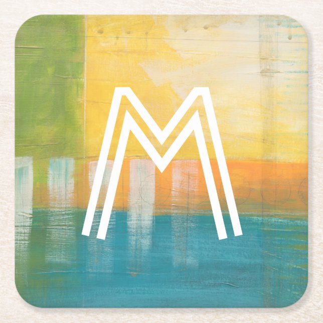 Monogram | Citrus Fields I Square Paper Coaster (Front)