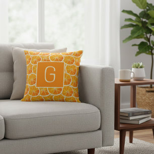 Monogram Citrus Orange Slice Throw Pillow