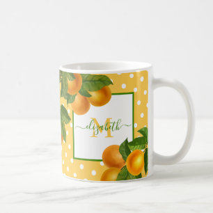 Monogram citrus oranges watercolor dots rustic coffee mug