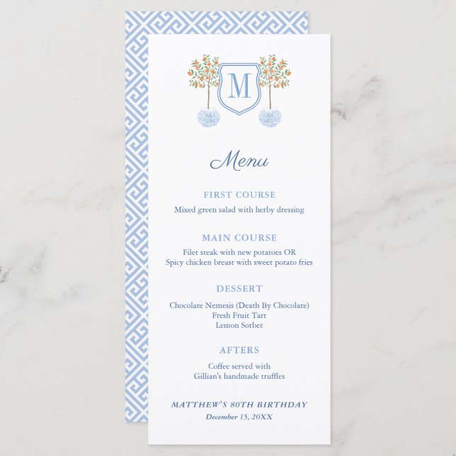 Monogram Citrus Tree Formal Baptism Luncheon Menu (Front/Back)