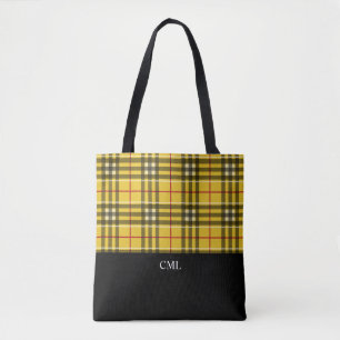 Monogram Clan MacLeod Black and Yellow Plaid Tote Bag