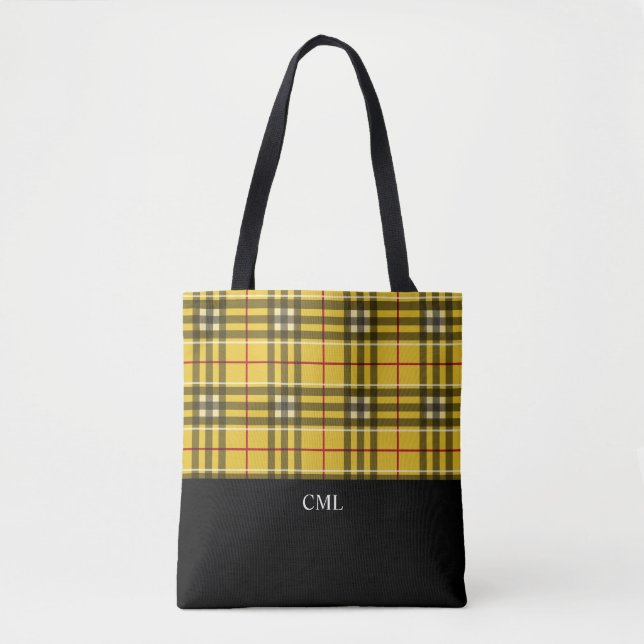 Monogram Clan MacLeod Black and Yellow Plaid Tote Bag (Front)