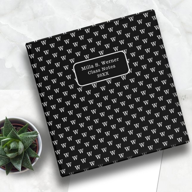 Monogram Class Notes Black Modern Binder (Creator Uploaded)