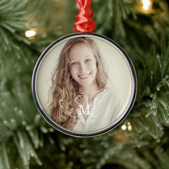 Monogram Class Year Custom Photo Graduation Metal Ornament (Tree)