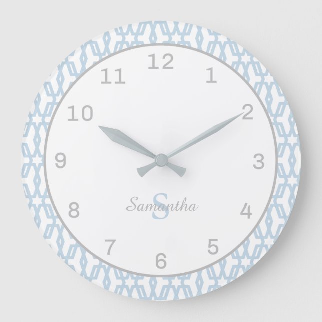 Monogram Classic Blue & Grey Wall Clock (Front)