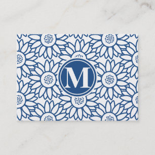 Monogram Classic Blue Sunflower Business Card