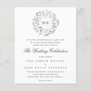 Monogram Classic Botanical Florals Budget Wedding Flyer