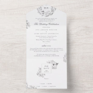 Monogram Classic Botanical Florals Wedding All In One Invitation