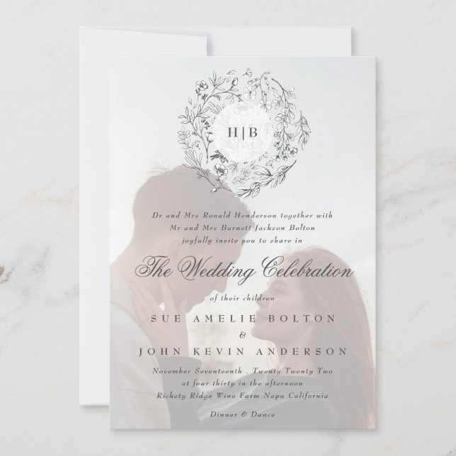 Monogram Classic Botanical Florals Wedding Invitation (Front)