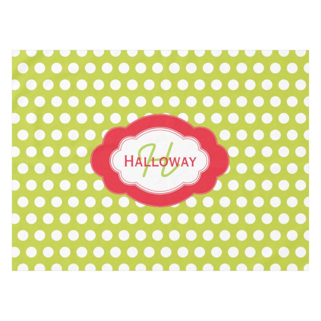 Monogram Classic Dots Christmas Tablecloth (Front (Horizontal))