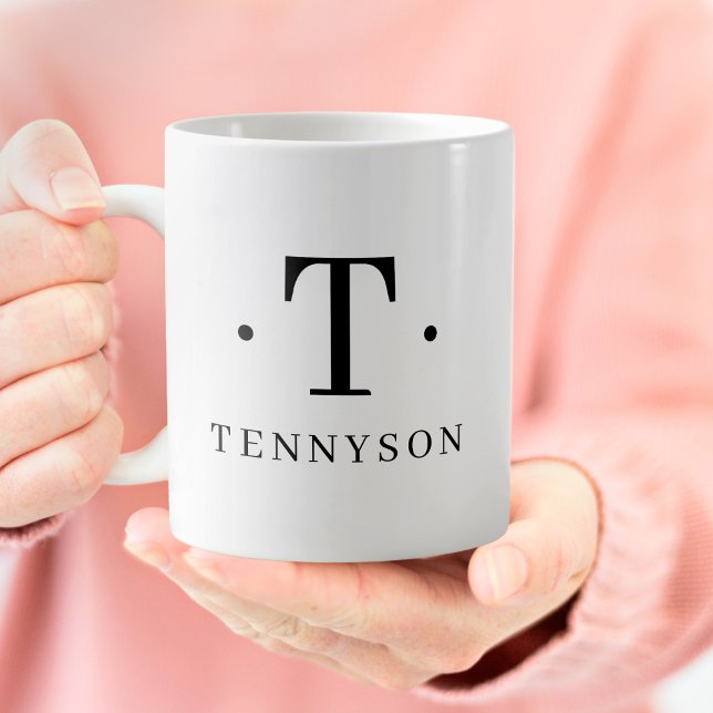 Monogram Classic Elegant Black White Initial Name Coffee Mug (Creator Uploaded)