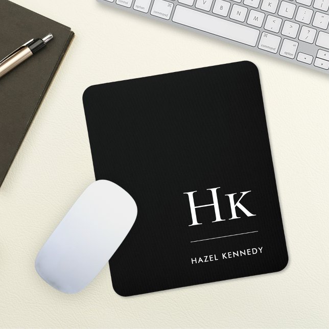 Monogram Classic Elegant Black White Initials Mouse Pad (Creator Uploaded)