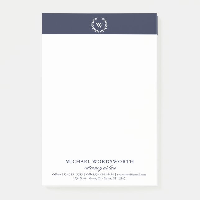Monogram Classic Elegant Business Post-it® Notes (Front)