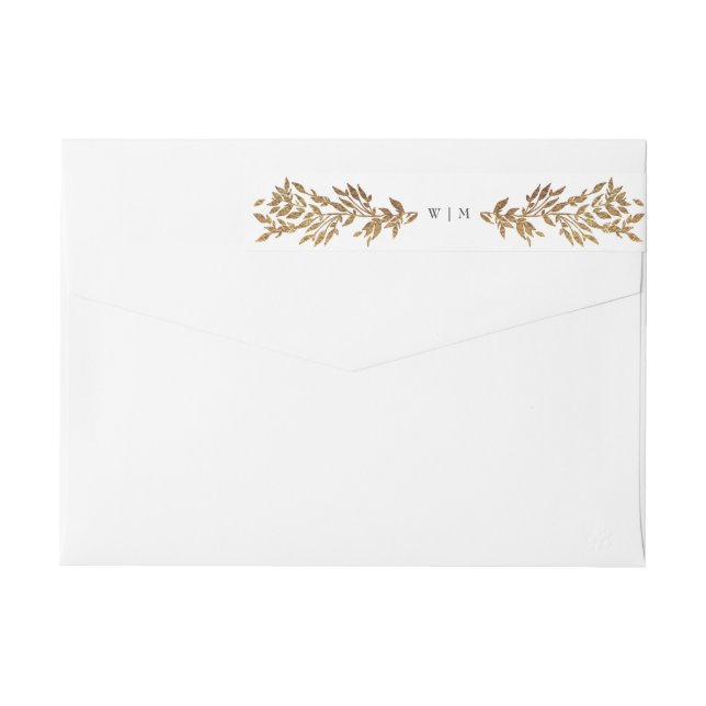 Monogram Classic Elegant Gold Botanical Wedding Wrap Around Label (Back)