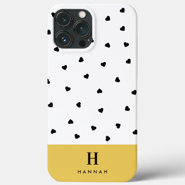 Monogram Classic Elegant Hearts White and Yellow Case-Mate iPhone Case (Back)
