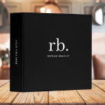Monogram Classic Elegant Minimal Black and White Binder<br><div class="desc">A minimalist monogram design with large typography initials in a classic font with your name below on a simple black background. The perfectly custom gift or accessory!</div>