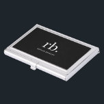Monogram Classic Elegant Minimal Black and White Business Card Holder<br><div class="desc">A minimalist monogram design with large typography initials in a classic font with your name below on a simple black background. The perfectly custom gift or accessory!</div>