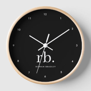 Monogram Classic Elegant Minimal Black and White Clock