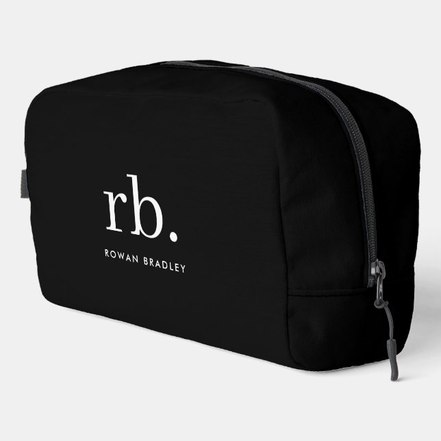 Monogram Classic Elegant Minimal Black and White Dopp Kit (Right Corner)