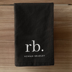 Monogram Classic Elegant Minimal Black and White Hand Towel