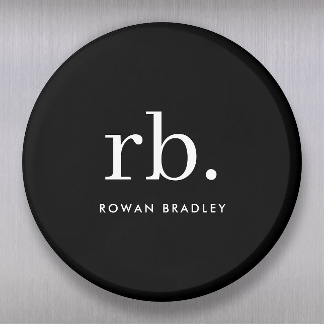 Monogram Classic Elegant Minimal Black and White Magnet (Sleek black modern monogram custom magnet.)