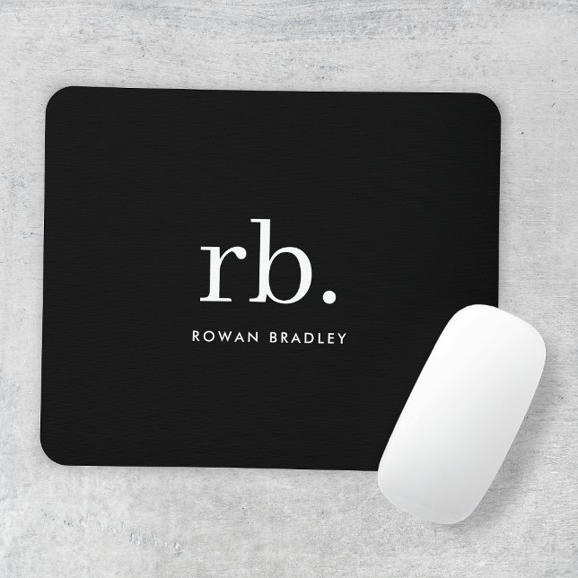 Monogram Classic Elegant Minimal Black and White Mouse Pad (Creator Uploaded)