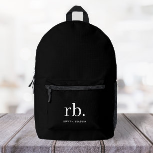 Monogram Classic Elegant Minimal Black and White Printed Backpack
