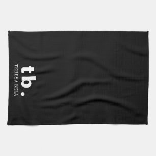 Monogram Classic Elegant Minimal Black & White Kitchen Towel