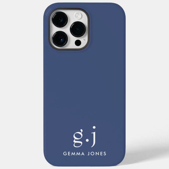 Monogram Classic Elegant Minimal Dusty Blue White Case-Mate iPhone Case (Back)