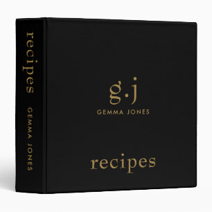 Monogram Classic Elegant Minimal Gold Black Recipe Binder