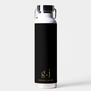 Monogram Classic Elegant Minimal Gold Black Water Bottle