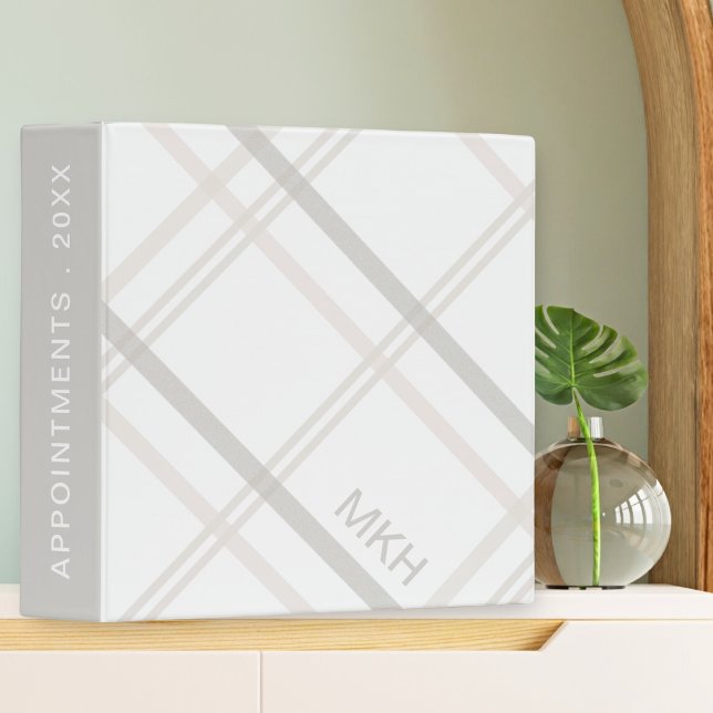 Monogram Classic Elegant Minimal Initials Plaid Binder (Creator Uploaded)