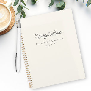 Monogram Classic Elegant Minimal Ivory Gold Script Planner