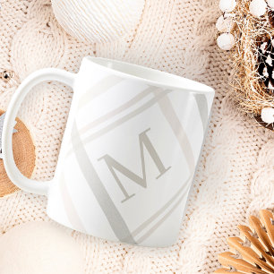 Monogram Classic Elegant Minimal White Plaid Name Coffee Mug