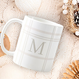 Monogram Classic Elegant Minimal White Plaid Name Coffee Mug
