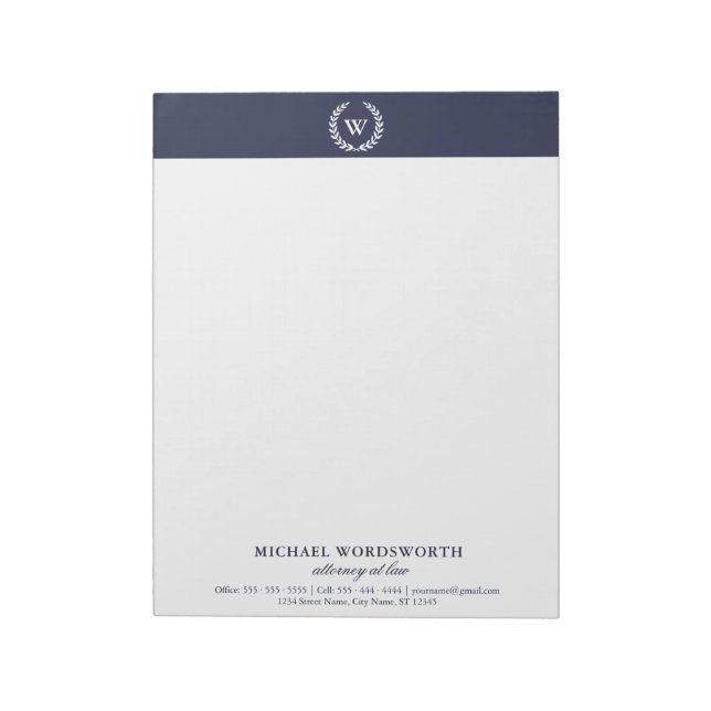 Monogram Classic Elegant Professional A4 Notepad (Rotated)