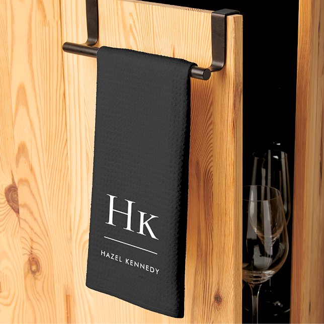 Monogram Classic Elegant Simple Minimal Black Kitchen Towel (Creator Uploaded)