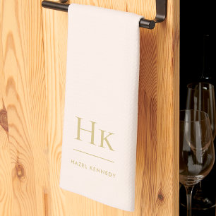 Monogram Classic Elegant Simple Minimal Blush Gold Kitchen Towel