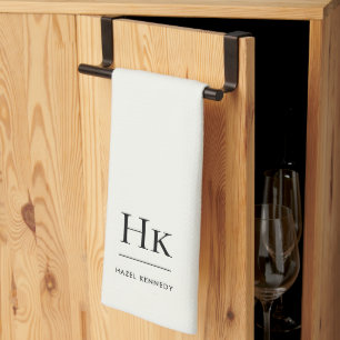 Monogram Classic Elegant Simple Minimalist Ivory Kitchen Towel