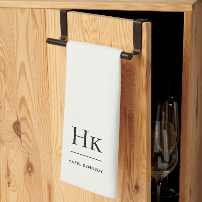Monogram Classic Elegant Simple Minimalist Ivory Kitchen Towel (Thirds Fold)