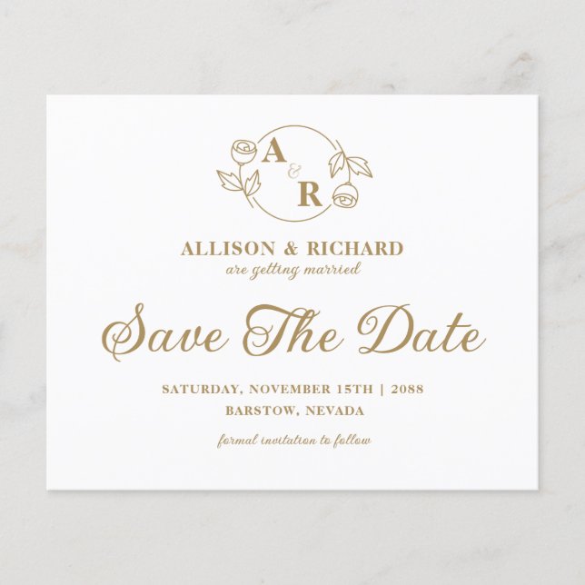Monogram classic elegant, wedding Save the date  (Front)