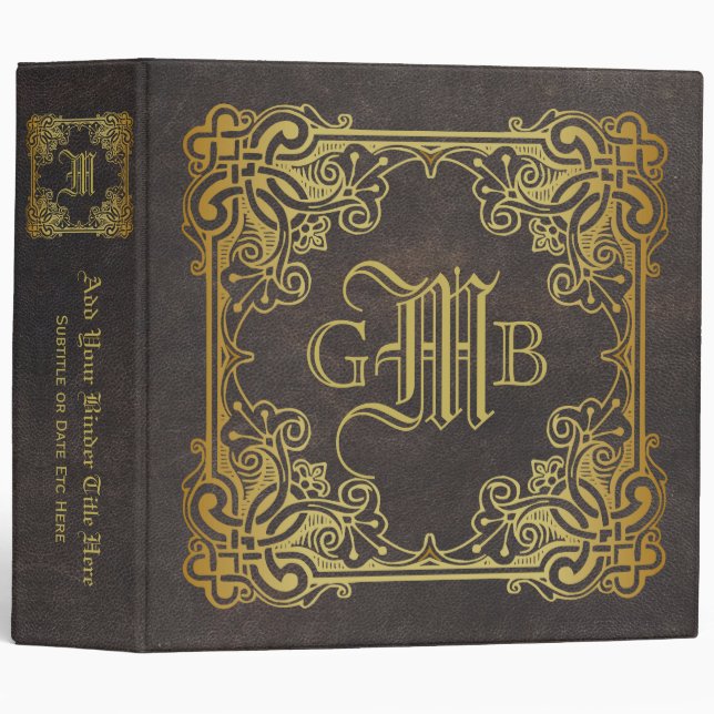 Monogram Classic Gold Frame Antique Leather Fancy Binder (Front/Spine)
