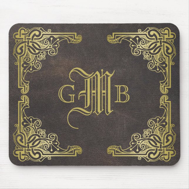 Monogram Classic Gold Frame Antique Leather Fancy Mouse Pad (Front)