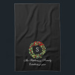 Monogram Classic Holly Wreath Custom Christmas Kitchen Towel<br><div class="desc">Add your custom initial of your last name to the inside of the festive holly wreath painting image of rich green with berries and a flowing red ribbon. Design Copyright © CuteComfy.com</div>